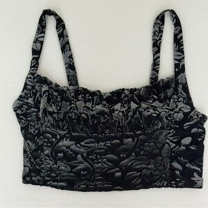🖤 Urban Outfitters Black Floral Velvet Crop Top - Size Large